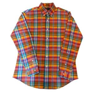 Ralph Lauren Classic Fit colorful large plaid button down shirt Sz M EUC